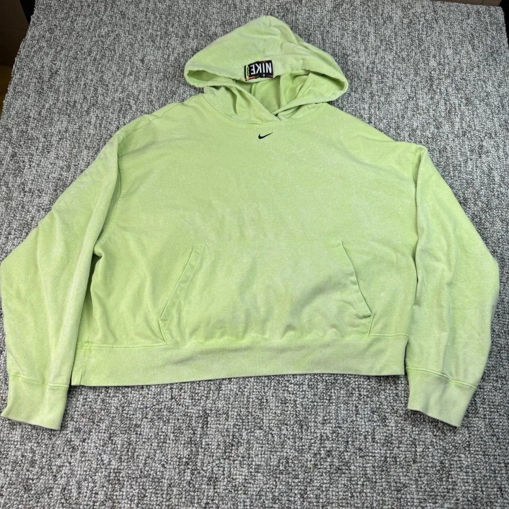Nike Sportswear Hoodie Womens Large Acid Washed CZ9854-358 Neon Green Pullover